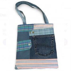 Upcycled, One Of A Kind Eclectic, Quirky Patchwork Denim & Fabric Tote Bag